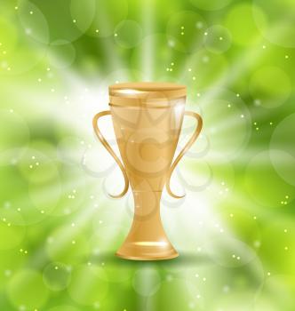 Illustration Golden Trophy on Green Light Background - Vector