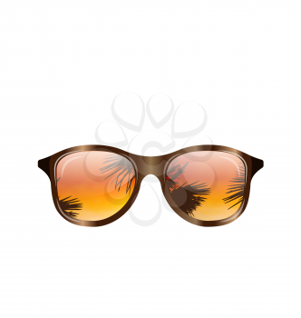 Illustration Sunglasses with Palms Reflection, Isolated on White Background - Vector 