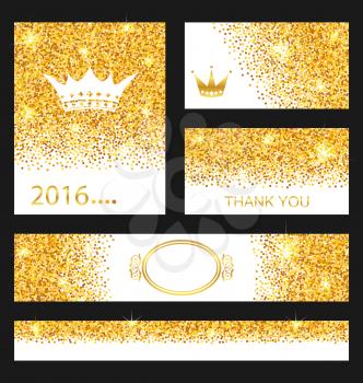 Illustration Collection of Gleam Cards. Decorative Golden Surfaces - Vector