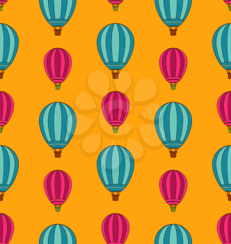 Illustration Old Seamless Travel Pattern of Air Colorful Balloons. Retro Background - Vector
