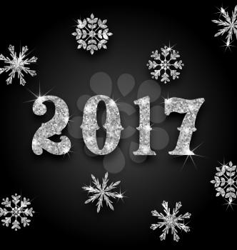 Illustration Silver Magic Background for Happy New Year 2017 with Snowflakes, Glittering Luxury Wallpaper - Vector
