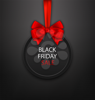 Illustration Black Friday Round Frame with Red Ribbon and Bow - Vector