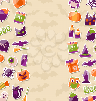 Illustration Cute Background for Halloween Party with Colorful Flat Icons - Vector