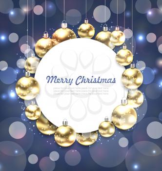 Illustration Christmas Golden Glowing Balls with Greeting Card - Vector