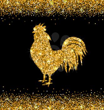 Illustration Shimmering Background with Rooster as Symbol Chinese New Year 2017, Glisten Cock, Surface with Golden Dust - Vector