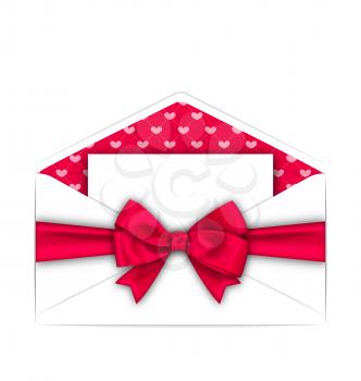 Illustration Envelope with Clean Card and Pink Bow Ribbon for Valentines Day. White Letter Isolated on White Background - Vector
