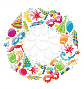Illustration Festive Round Frame for Carnival, Party Circus Colorful Icons - Vector