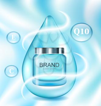 Illustration Template for Advertising Poster for Cosmetic Treatment Facial Skin Care. Cream Tube Package in Water Drop - Vector