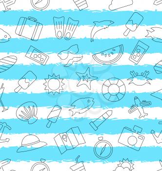 Illustration Seamless Pattern with Hand Drawn Travel Objects and Icons. Summer Texture - Vector