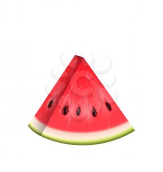 Realistic Slice of Watermelon, Water Melon Isolated on White Background - Illustration Vector