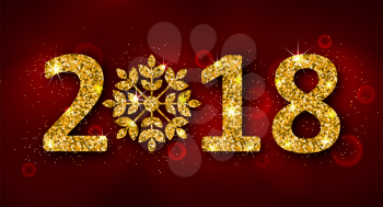 Glitter Background with Golden Dust for Happy New Year 2018, Glowing celebration Banner - Illustration Vector