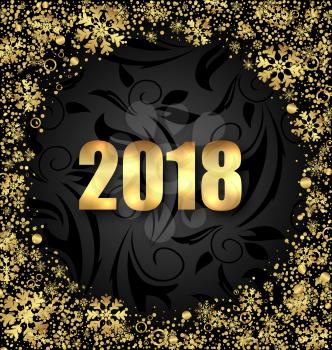 Luxury Border with Golden Snowflakes Decoration on Black Background for Happy New Year 2018 - Illustration Vector