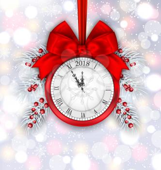 New Year Decoration with Clock on Light Background - Illustration Vector