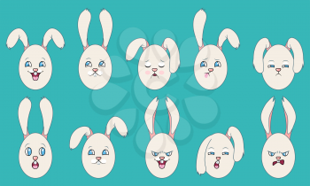 Set of Emotions of Easter eggs with Ears - Illustration Vector
