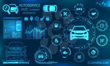 Hardware Diagnostics Condition of Car, Scanning, Test, Monitoring, Analysis, Verification - Illustration Vector