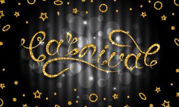 Carnival Lettering Design, Calligraphic Typography. Glitter Pattern for Party - Illustration Vector