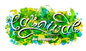 Carnival Lettering for Rio de Janeiro, Background Colors of the Brazilian Flag. Calligraphy Text for Party - Illustration Vector