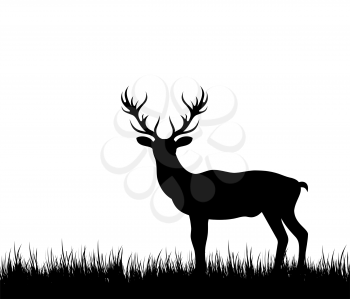Silhouette Deer, Stag, Reindeer in Forest Grass - Illustration Vector