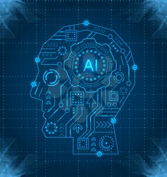Human Brain Mind Head with Artificial Intelligence (AI), Future Innovation - Illustration Vector
