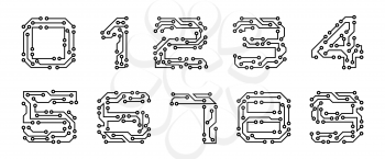 Set Numerals Made in Circuit Texture, Computer and Data Related Business, Hi-tech and Innovative, Electronic - Illustration Vector