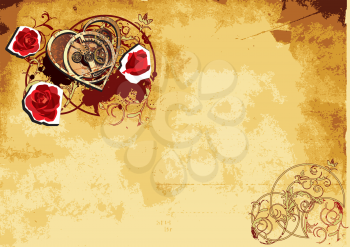 Royalty Free Clipart Image of a Heart and Roses Background