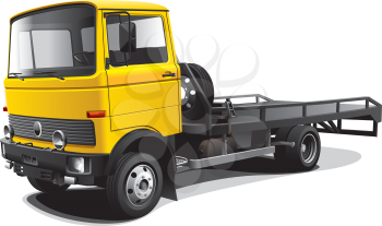 Detailed vectorial image of yellow tow truck, isolated on white background. Contains gradients. No strokes and blends.