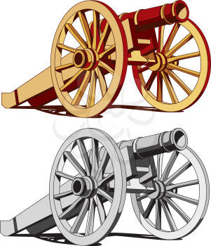 Vector image of typical field gun of times of American Civil War, isolated on white background. Executed in two color variant. No strokes, gradients, blends and transparency. Easily edit: file is divi