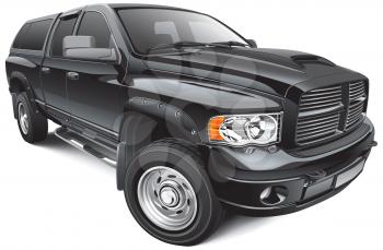High quality photorealistic illustration of black large pickup, isolated on white background. 