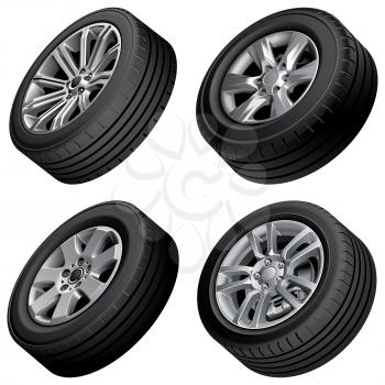 High quality vector bundle of passenger cars alloy wheels, isolated on white background. File contains gradients, blends and transparency. No strokes.