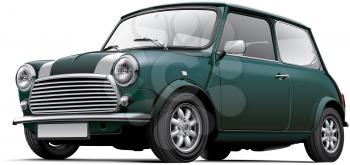 High quality vector image of British city car, isolated on white background. File contains gradients, blends and transparency. No strokes. Easily edit: file is divided into logical layers and groups.