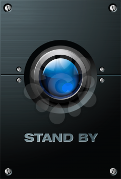 Royalty Free Clipart Image of a Blue Button on the Brushed Metal