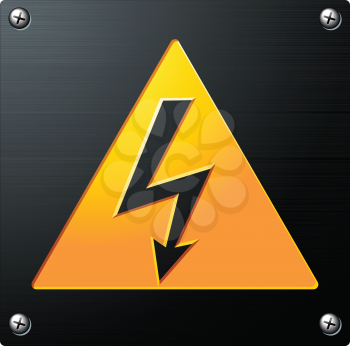 Royalty Free Clipart Image of a High Voltage Sign on a Metal Plate