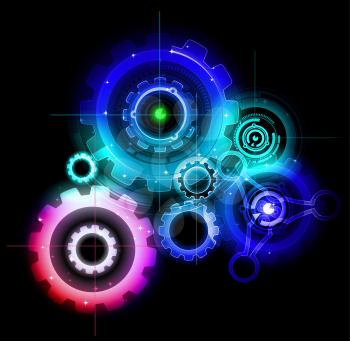 Royalty Free Clipart Image of Glowing Techno Gears