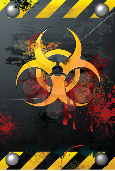 Royalty Free Clipart Image of a Grunge Biohazard Sign With Blood Spatters