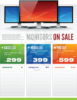 Royalty Free Clipart Image of a Monitor on a Sale Flyer