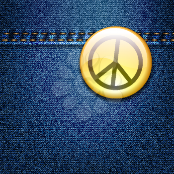 Royalty Free Clipart Image of a Peace Button on Denim