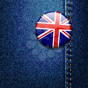 Royalty Free Clipart Image of a Union Jack Button on Denim