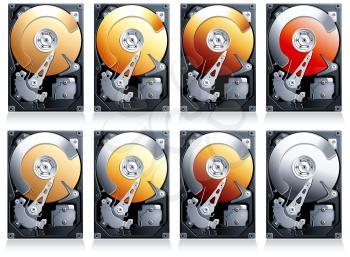 Royalty Free Clipart Image of a Set of Hard Disk Drives