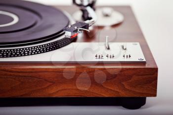 Stereo Turntable Vinyl Record Player Analog Retro Vintage Closeup