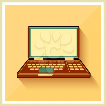 Laptop notebook personal computer on flat yellow Retro Background vintage icon Vector