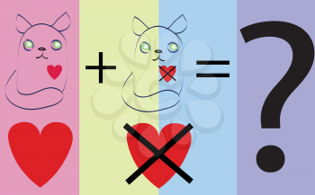 Royalty Free Clipart Image of Cats, Hearts and a Question Mark