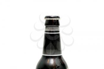 neck of beer bottle with cap on the white background