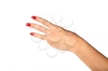 Hand showing the sign . Isolated on white.