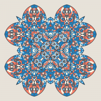 Fishes ornament. Oriental mandala motif round lase pattern on the light background, like snowflake or mehndi paint of orange color. Ethnic backgrounds concept