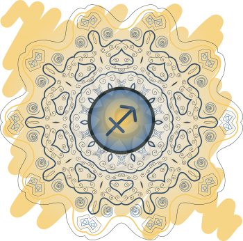 zodiac sign The Archer (Sagittarius) zodiac sign on ornate oriental mandala yellow