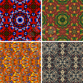 Mandala seamless vector pattern oriental geometrical texture set of four.