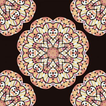 Seamless kaleidoscopic mandala unusual design. Round motif background.