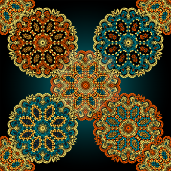Seamless multicolored mandala pattern. Vintage hippie element for design.