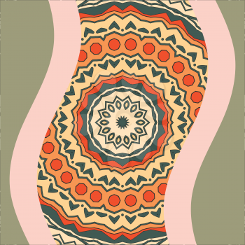 Multi Coloured Mandala Print. Round Ornamental Symmetry Pattern. Vintage decorative element. Hand drawn artwork. Islamic, Arabic, Persian, Indian, Ottoman motifs.