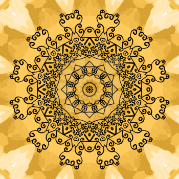 Mandala Print on seamless watercolor texture. Ornament card with mandala. Geometric circle element made in vector. Kaleidoscope,  medallion, yoga, india, arabic design.